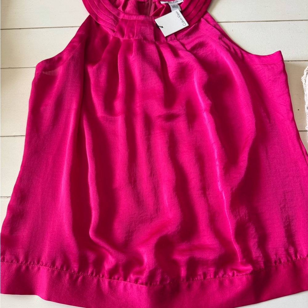 NWT Calvin Klein Satiny Pink Sleeveless Top Sz Lg pit2pit 21” length 24”